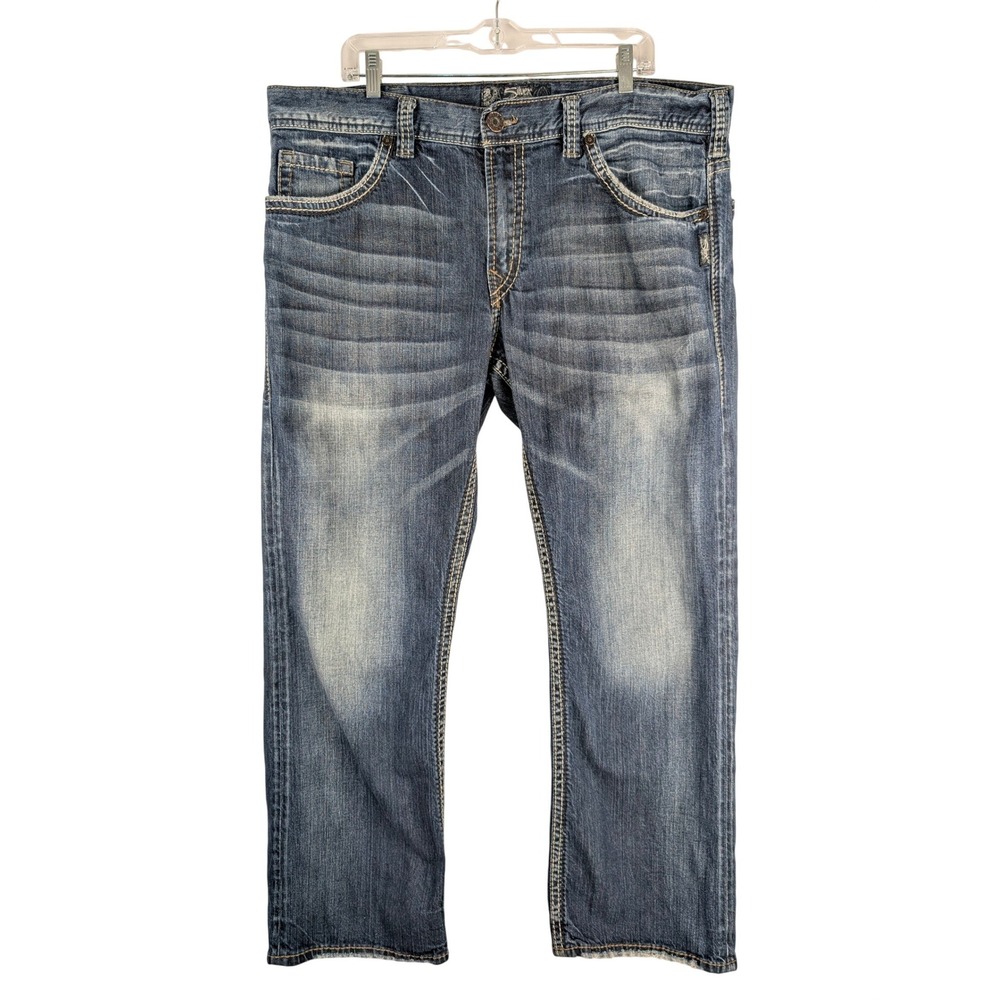Silver Jeans Zac Jeans Mens 40x32 Blue Relaxed Straight Medium Wash Thick Stitch